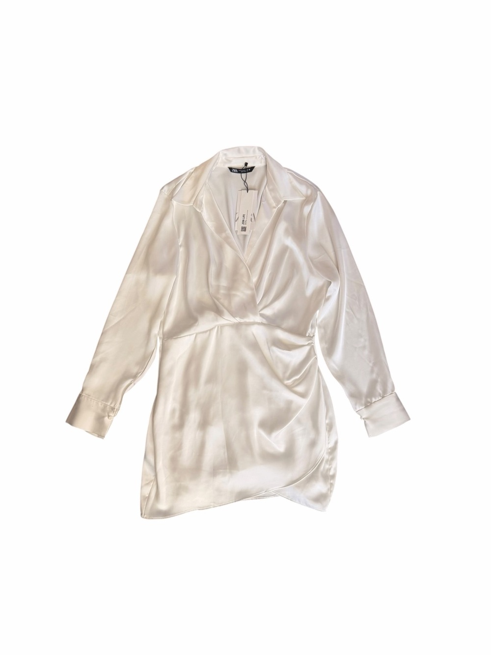 Zara Silky Ivory Wrap Dress Shirt XL